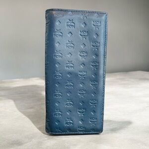 MCM Blue Embossed Bifold Long Wallet